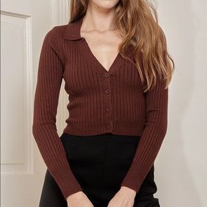 NWOT Brown Lulu’s Button Up Cropped Top